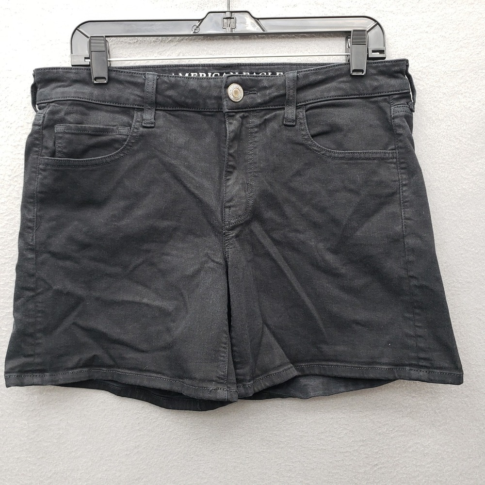American Eagle Midi Denim Shorts Black AEO Twill Super Stretch Emo Grunge Sz 12